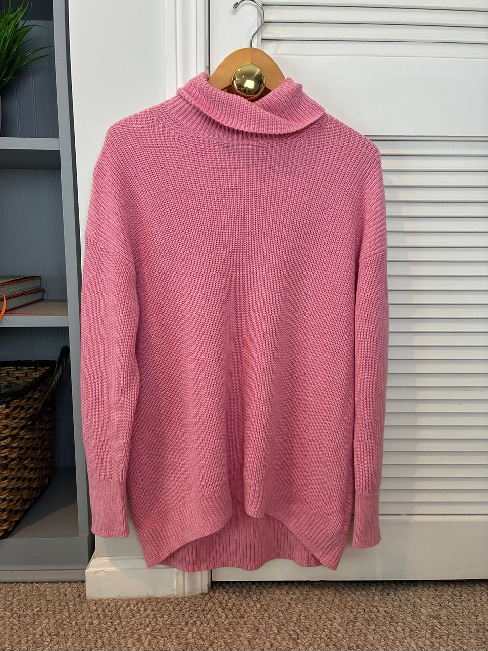 J. Crew Pink Ribbed Cotton-Cashmere Relaxed Oversized Turtleneck Sweater Size M